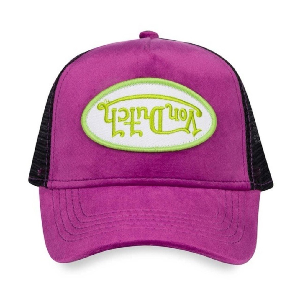VON DUTCH PURPLE LIME VELVET CRUSH TRUCKER HAT